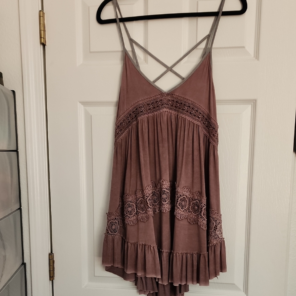 POL Mauve Lace Trim Tank Top